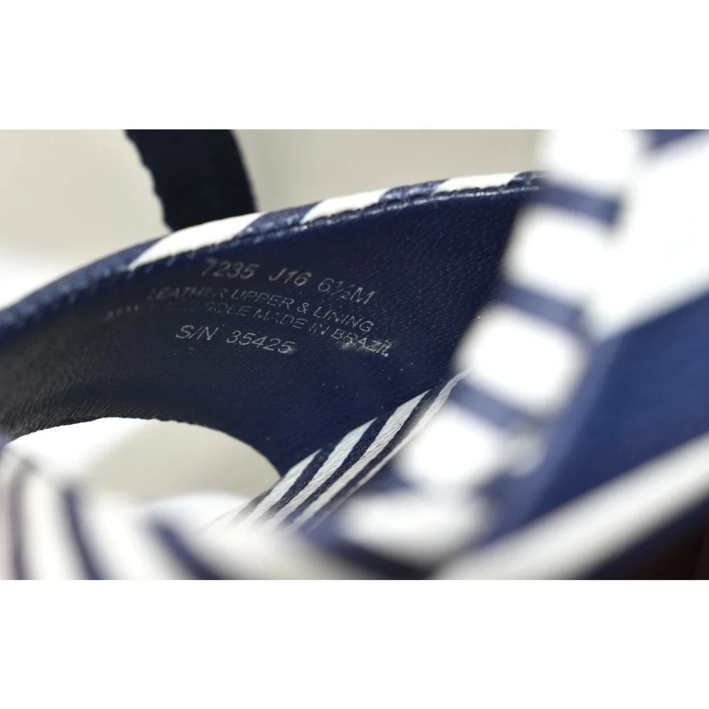 B0 Auth TORY BURCH Navy & White Striped Leather Maritime Wedge Sandals Size 6.5M